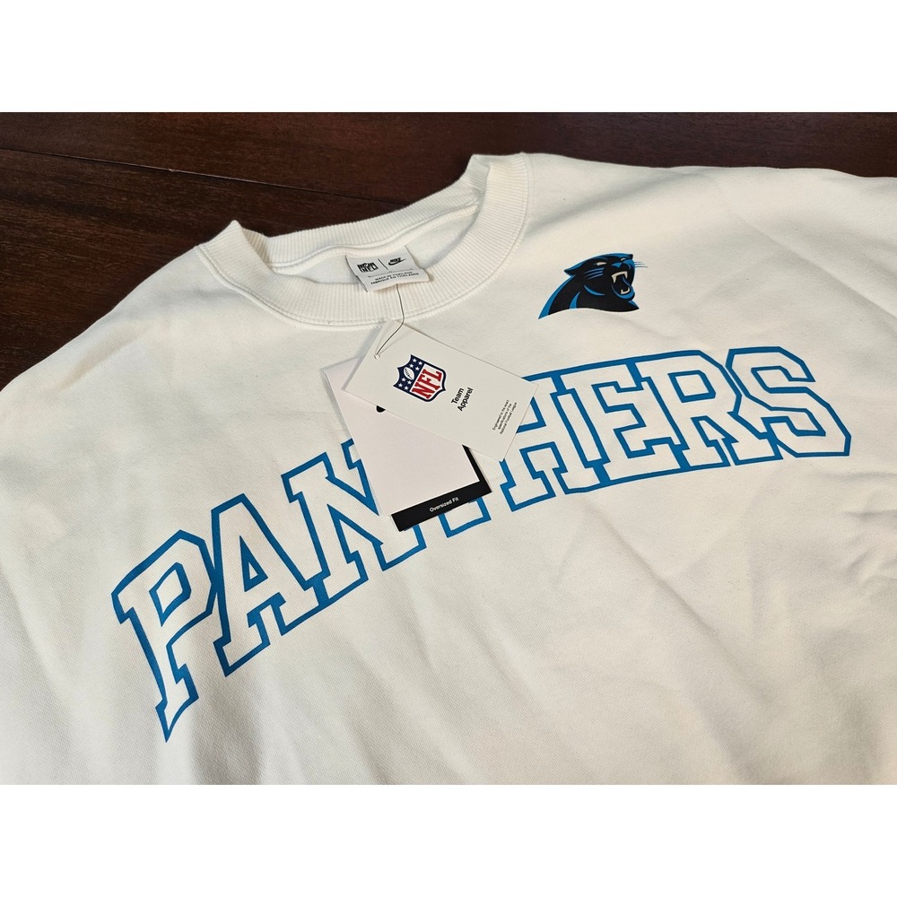 Nike Carolina Panthers NFL Oversized Sweatshirt White Blue Womens Large NWT